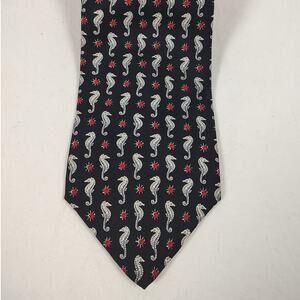 VTG Vivace Silk Tie Black Seahorse Novelty Pattern Red Sunburst Nautical Beach